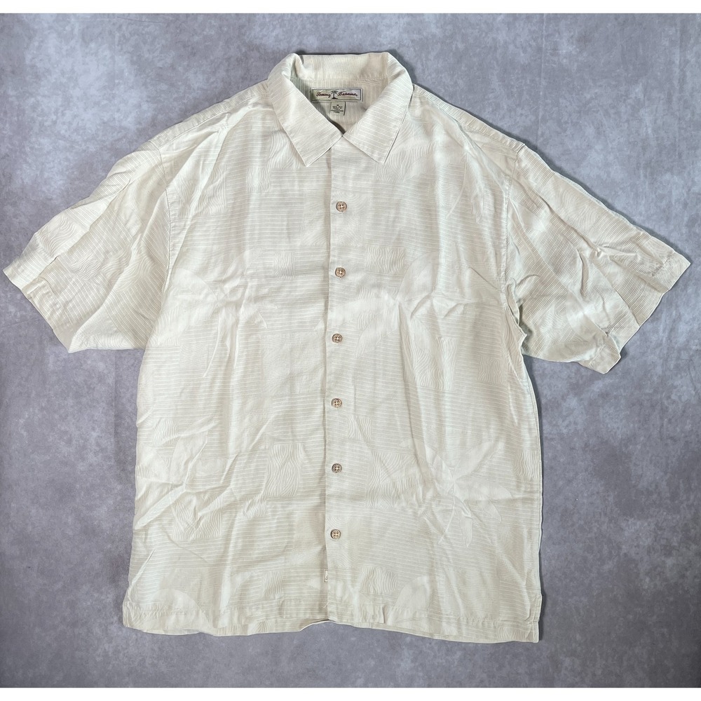 Tommy Bahama Hawaiian Shirt Mens Medium White Silk Button Up Short Sleeve Casual
